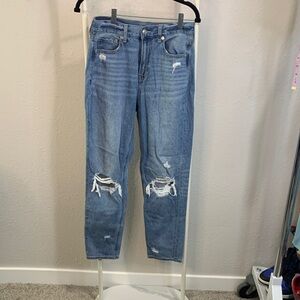 American Eagle Outfitters Light Blue High Rise Distressed Mom Jeans